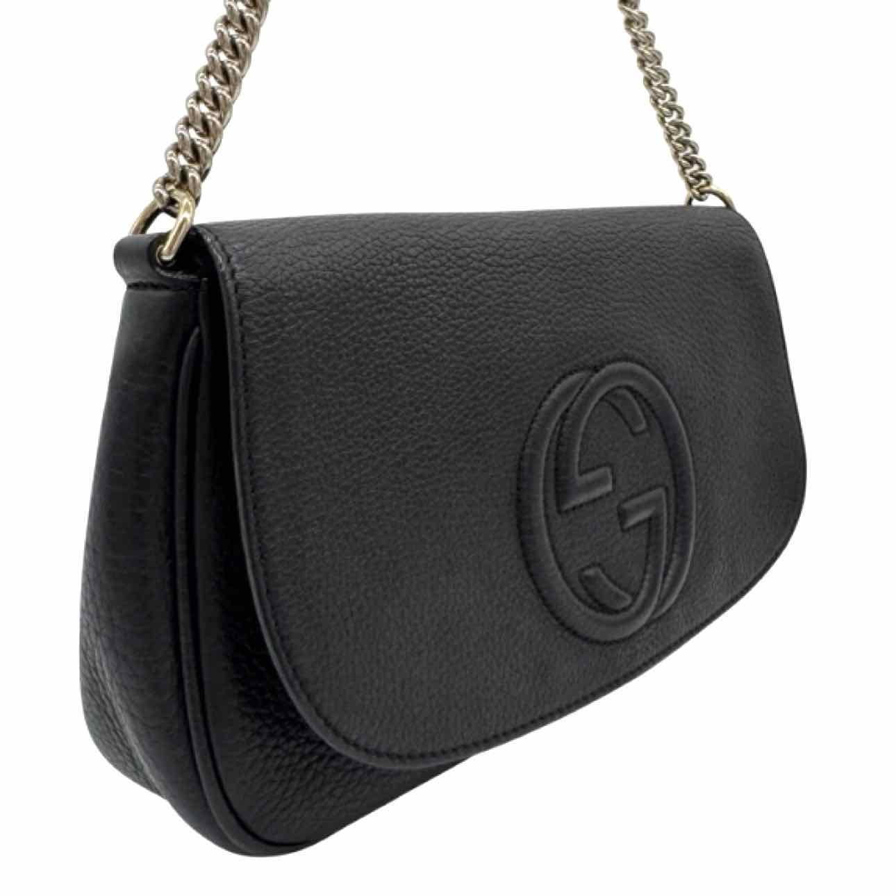 GUCCI Pebbled Calfskin Medium Soho Flap Crossbody Black