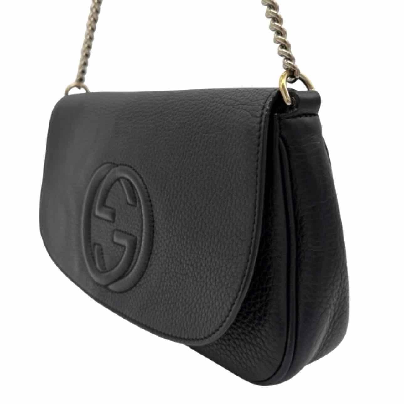 GUCCI Pebbled Calfskin Medium Soho Flap Crossbody Black