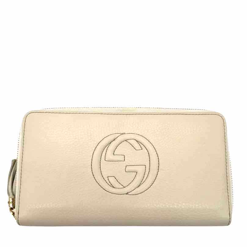 GUCCI Pebbled Calfskin Medium Soho Zip Around Wallet White