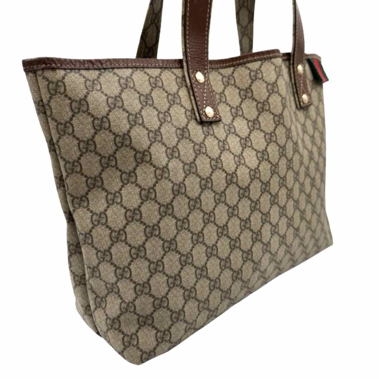 GUCCI Plus Monogram Medium Signature Web Loop Tote Brown