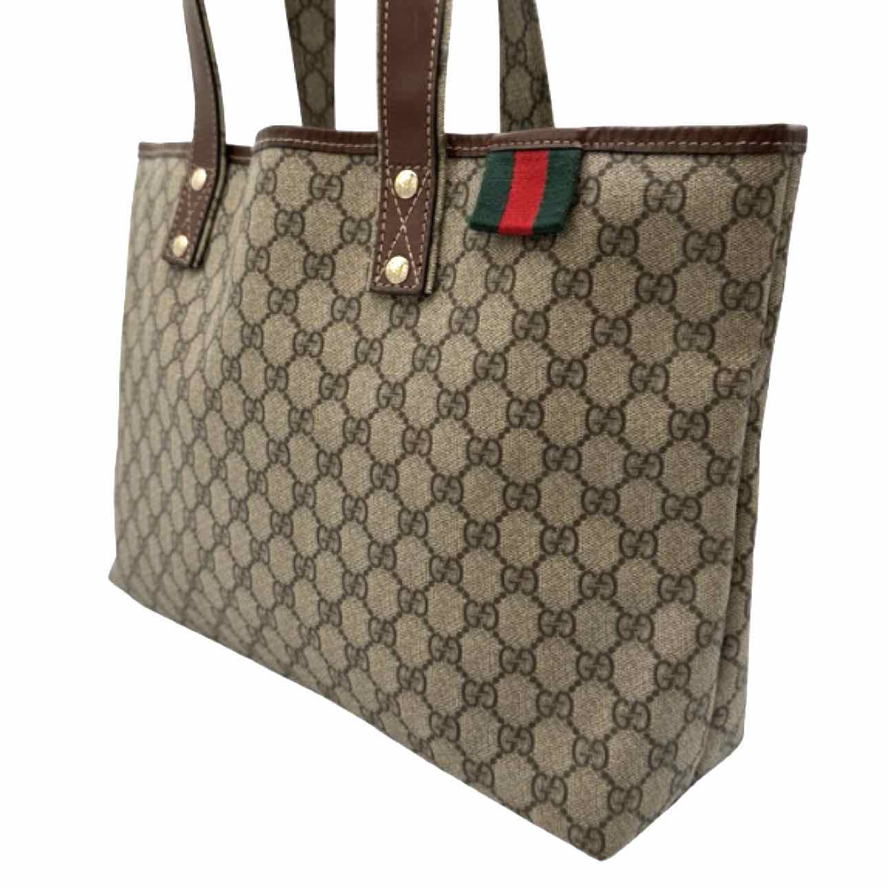 GUCCI Plus Monogram Medium Signature Web Loop Tote Brown