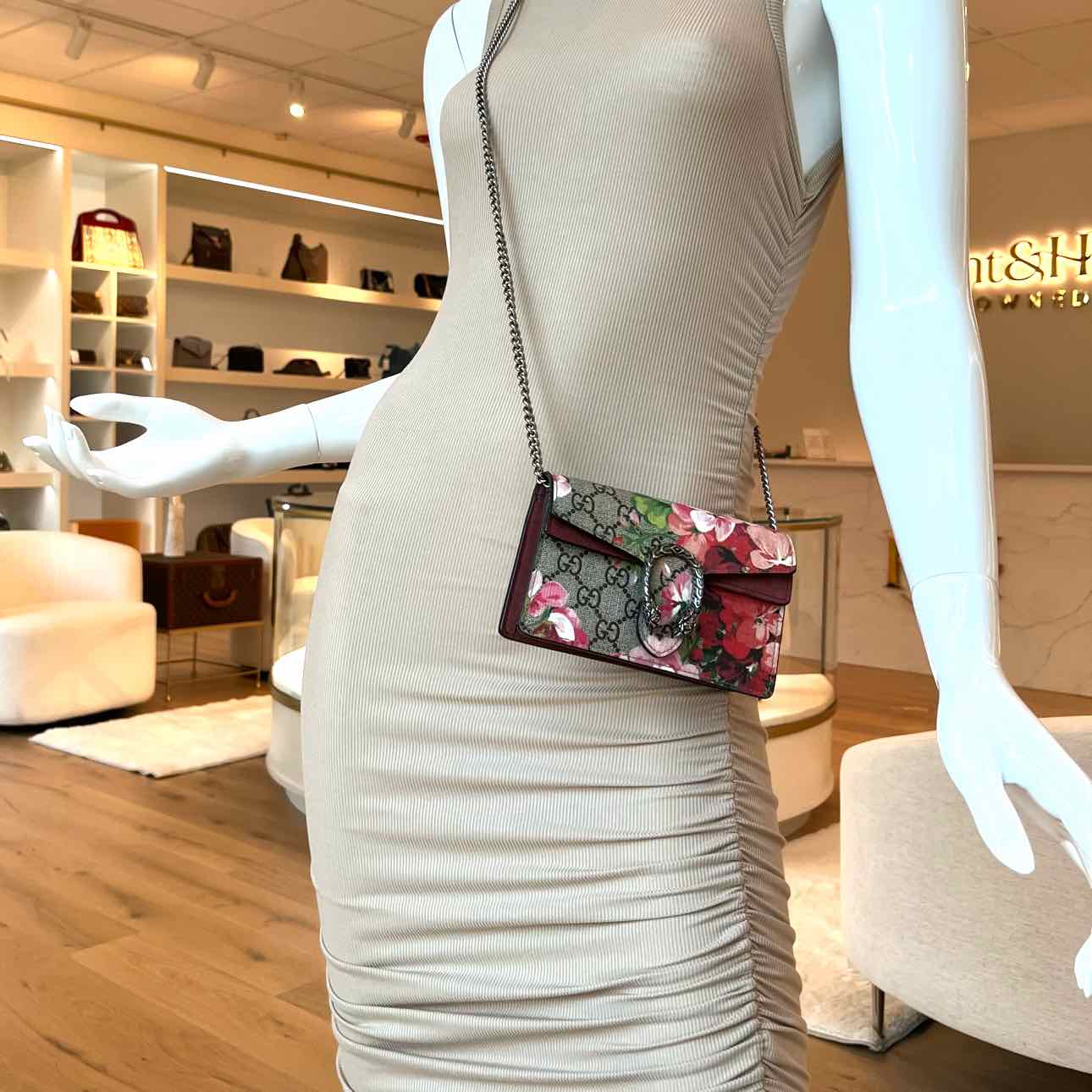 GUCCI Supreme Monogram Blooms Mini Dionysus Chain Shoulder Bag Dry Rose (Pre-Owned)