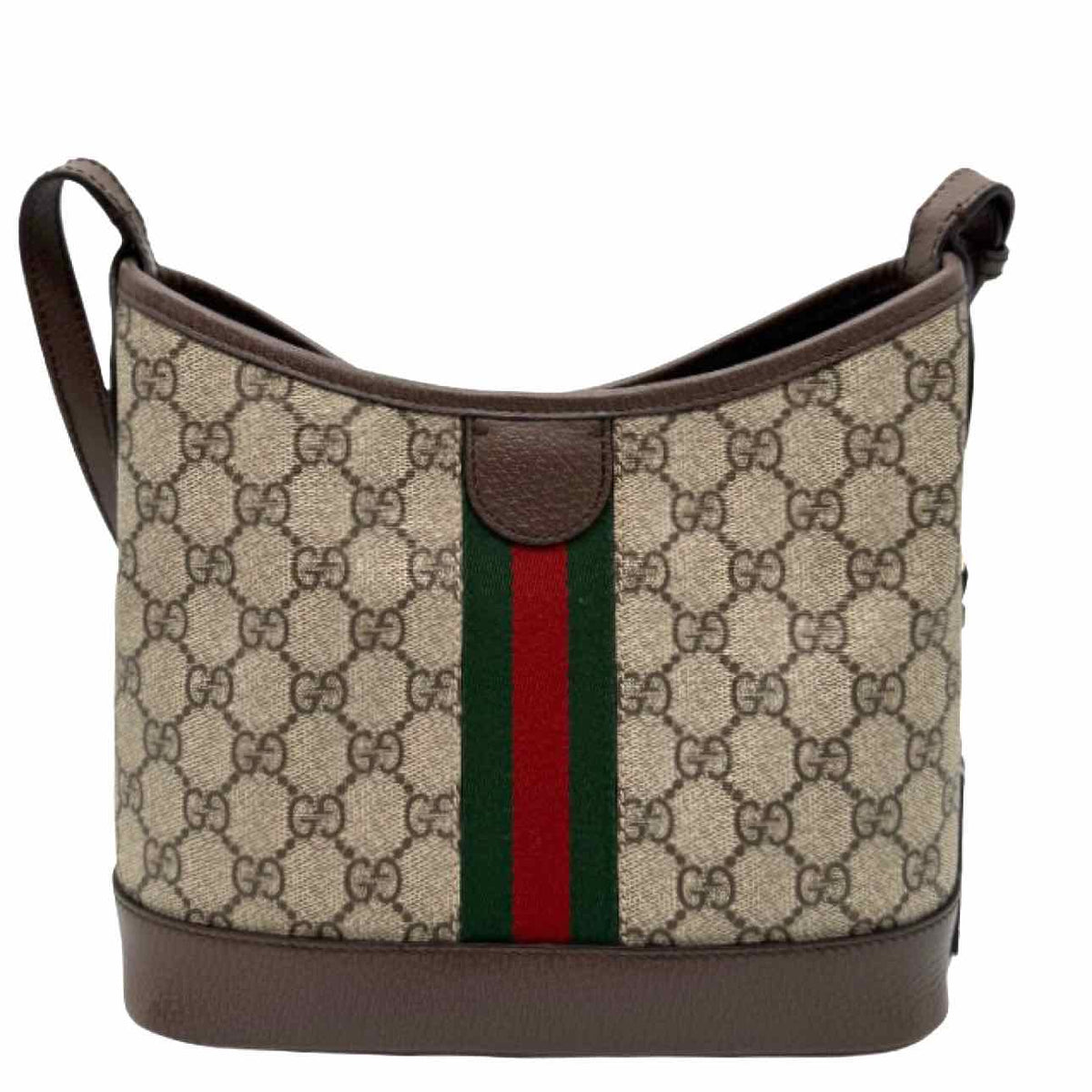 GUCCI Supreme Monogram Web Small Ophidia Bucket Shoulder Bag Brown