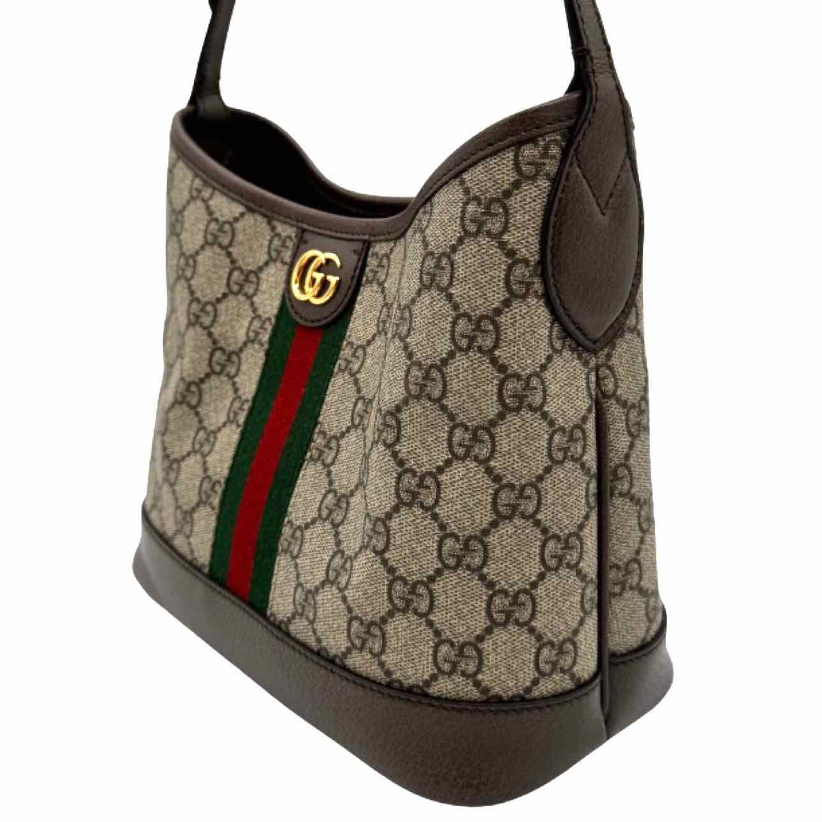 GUCCI Supreme Monogram Web Small Ophidia Bucket Shoulder Bag Brown
