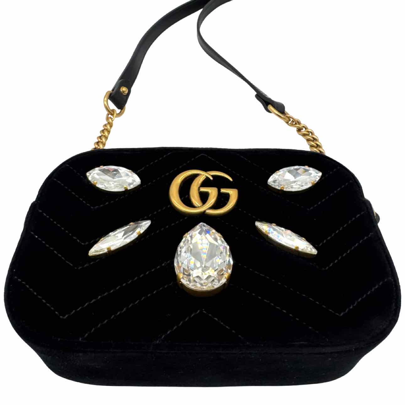 GUCCI  Velvet Matelasse Marquise Crystals Mini GG Marmont Shoulder Bag