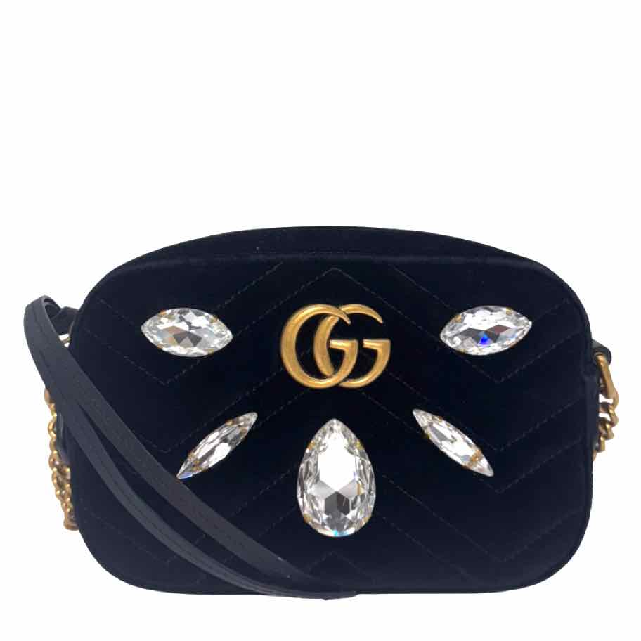 GUCCI  Velvet Matelasse Marquise Crystals Mini GG Marmont Shoulder Bag