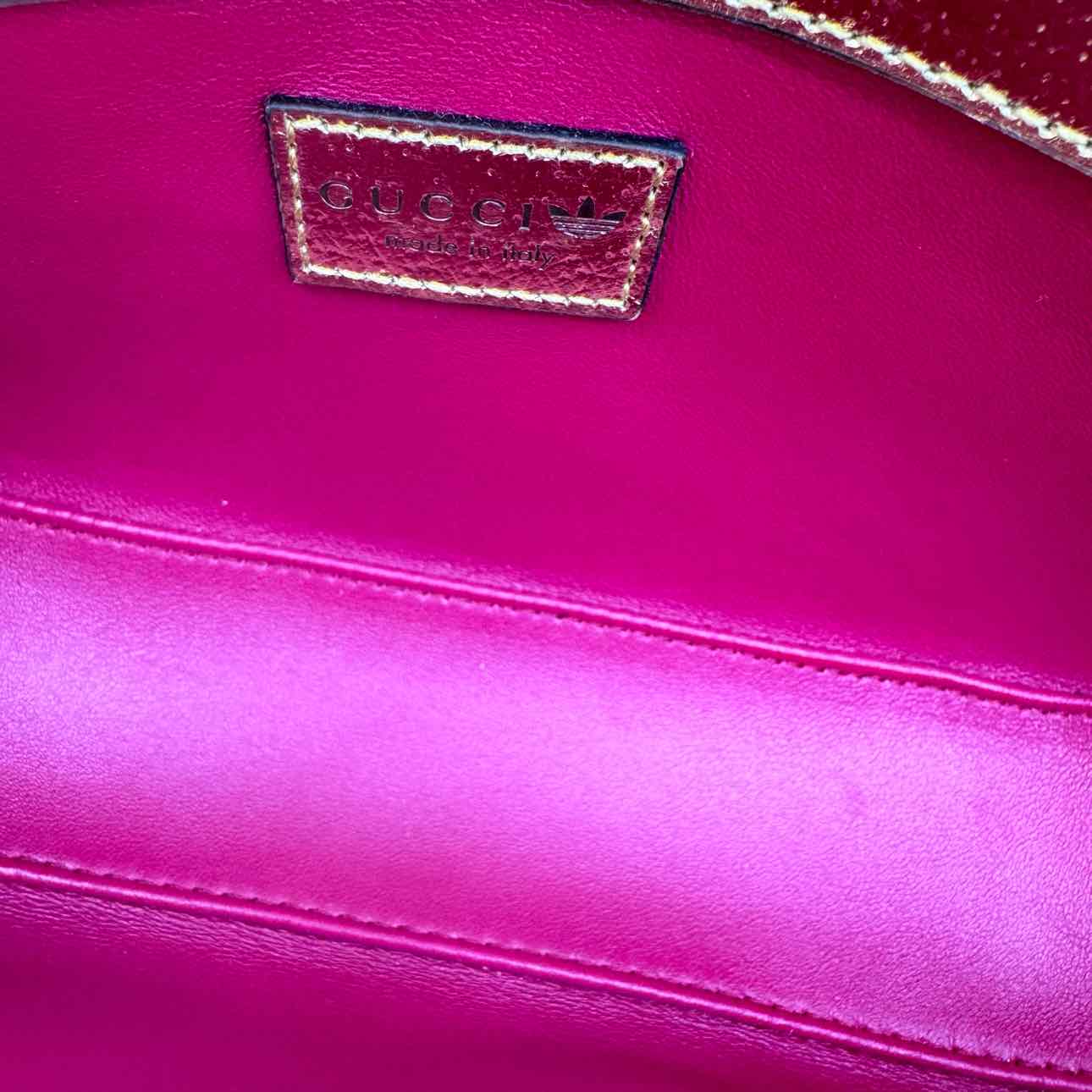GUCCI X ADIDAS Textured Dollar Calfskin Web Trefoil Horsebit 1955 Shoulder Bag Gold(Pre-Owned)