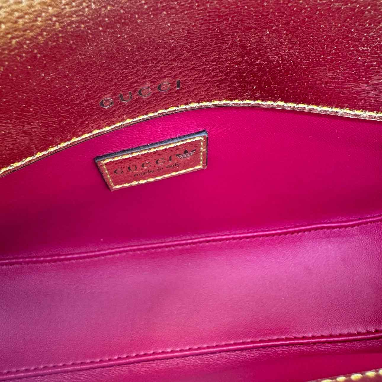 GUCCI X ADIDAS Textured Dollar Calfskin Web Trefoil Horsebit 1955 Shoulder Bag Gold(Pre-Owned)