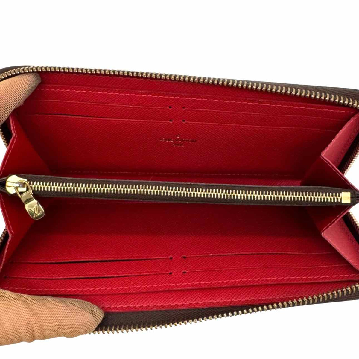 LOUIS VUITTON Damier Ebene Canvas Clemence Wallet Brown