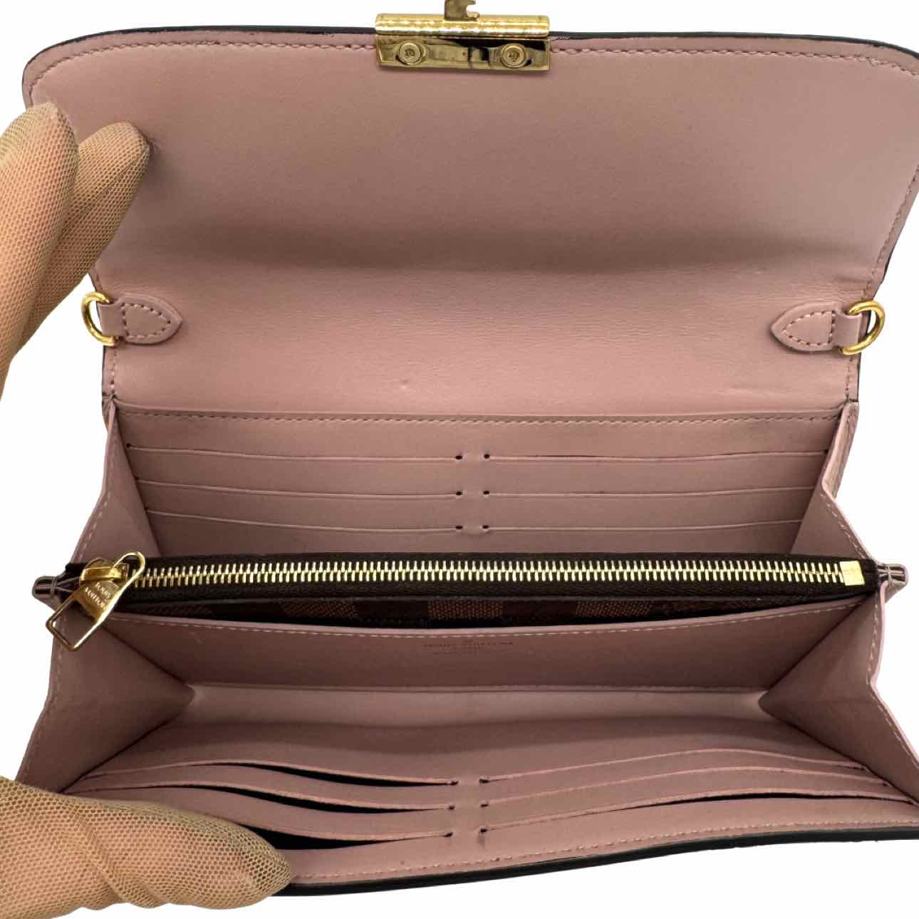 LOUIS VUITTON Damier Ebene Croisette Chain Wallet Rose Ballerine