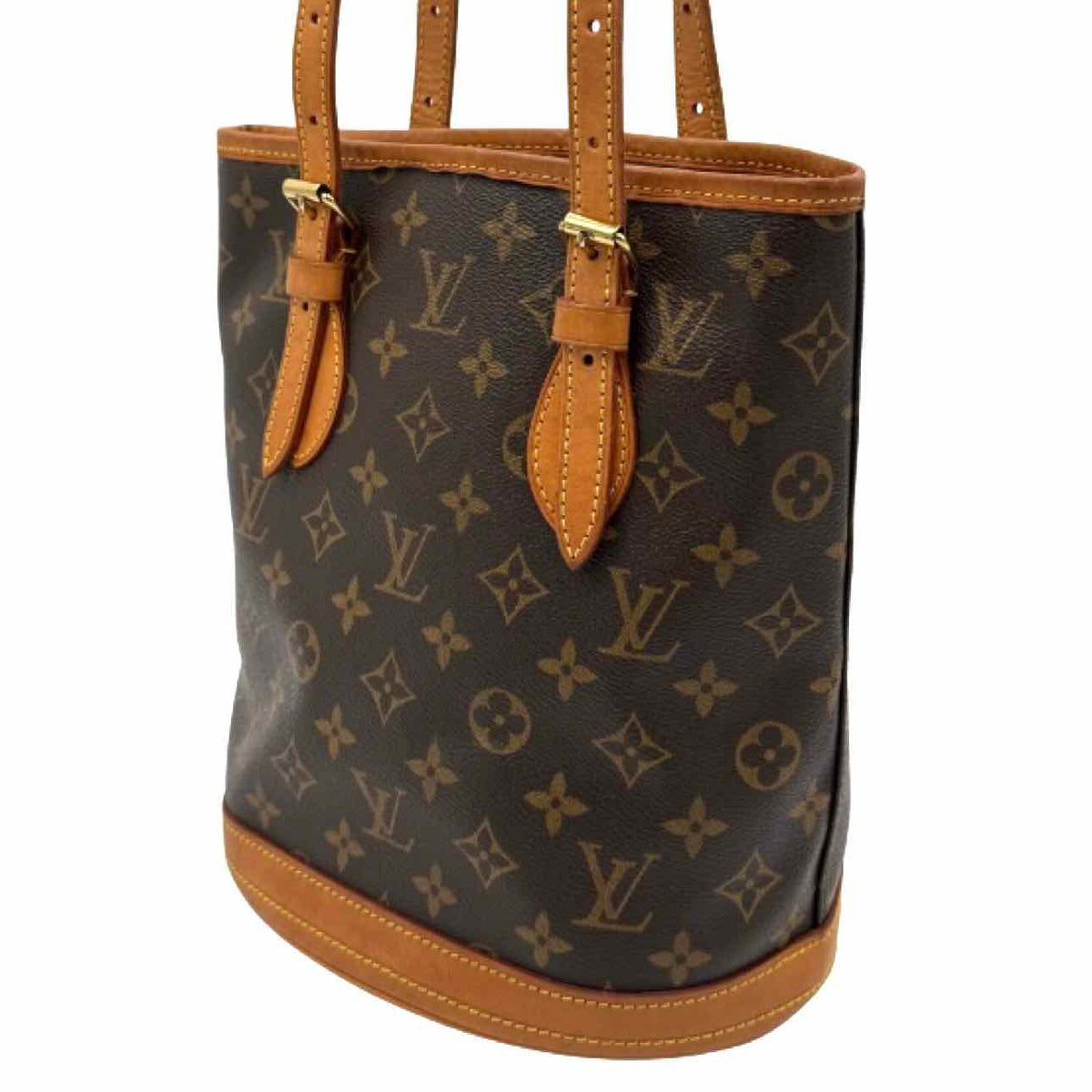 LOUIS VUITTON Monogram Canvas PM Bucket Bag Brown