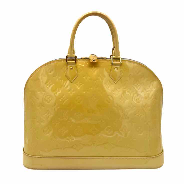 LOUIS VUITTON Vernis Leather Alma GM Yellow