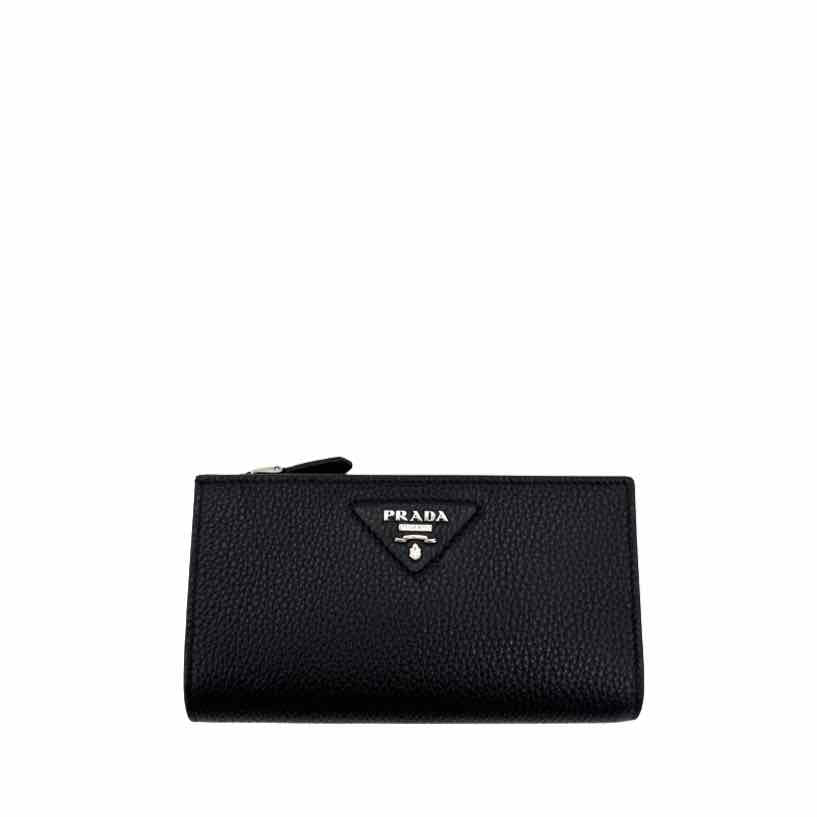 PRADA Leather Large Wallet Black (Pre-Owned)
