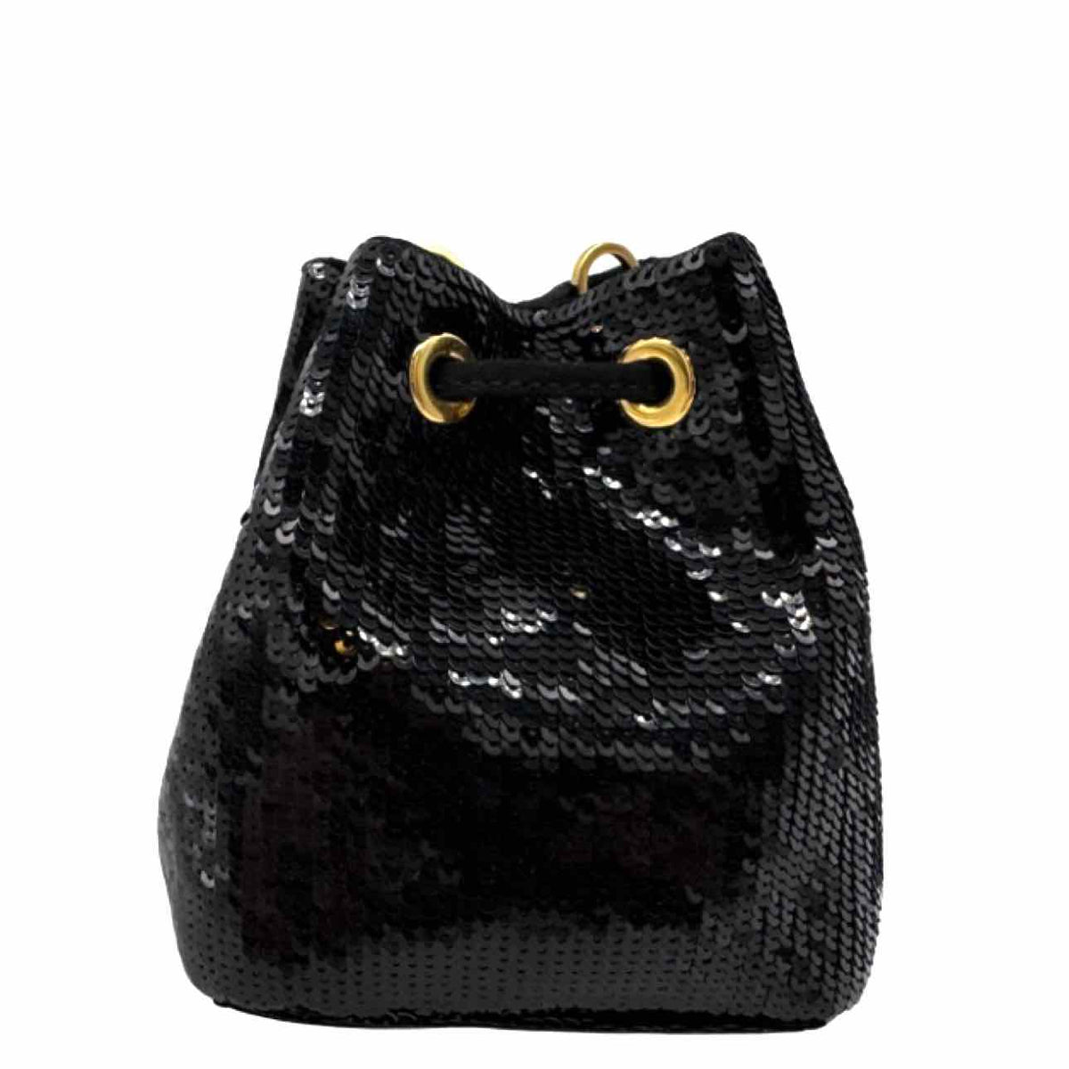 PRADA Mini Sequin Drawstring Bucket Bag Black