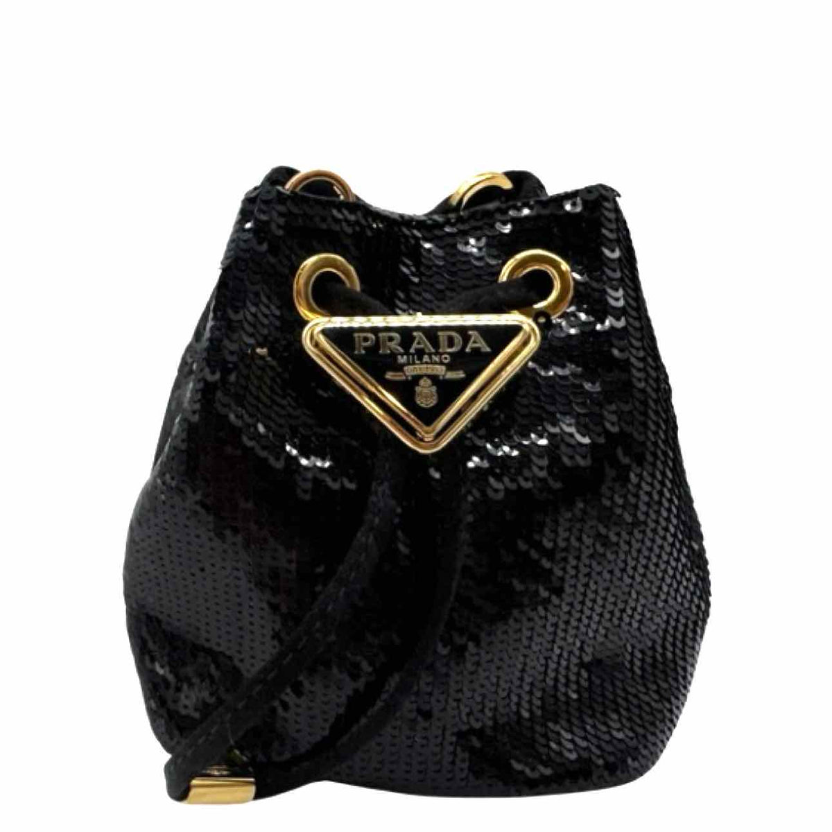 PRADA Mini Sequin Drawstring Bucket Bag Black