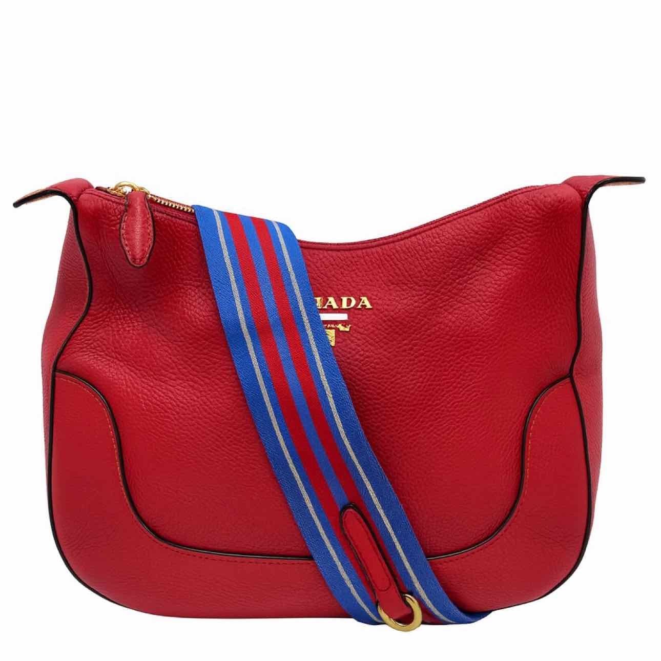 PRADA Vitello Daino Crossbody Bag Red