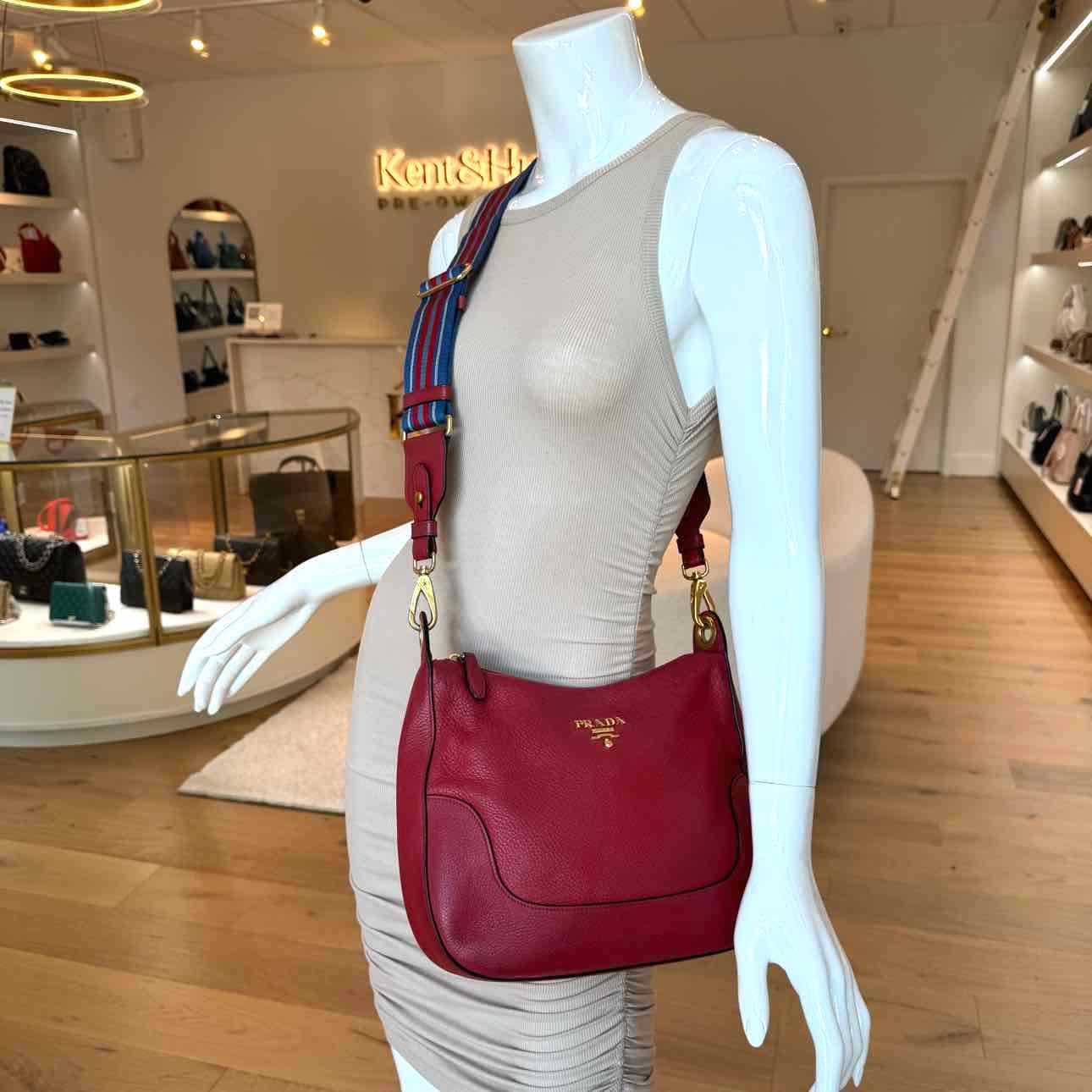 PRADA Vitello Daino Crossbody Bag Red