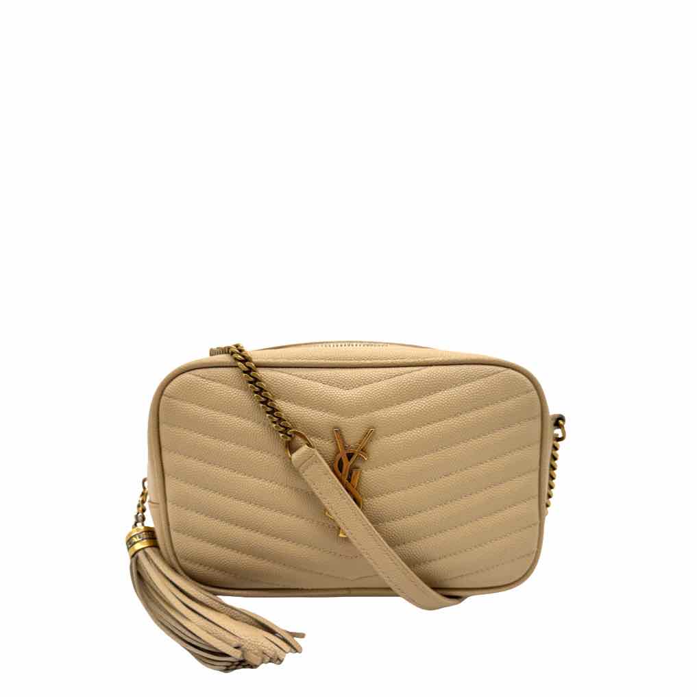 SAINT LAURENT Calfskin Grain Poudre Mini Lou Camera Bag Beige (Pre-Owned)