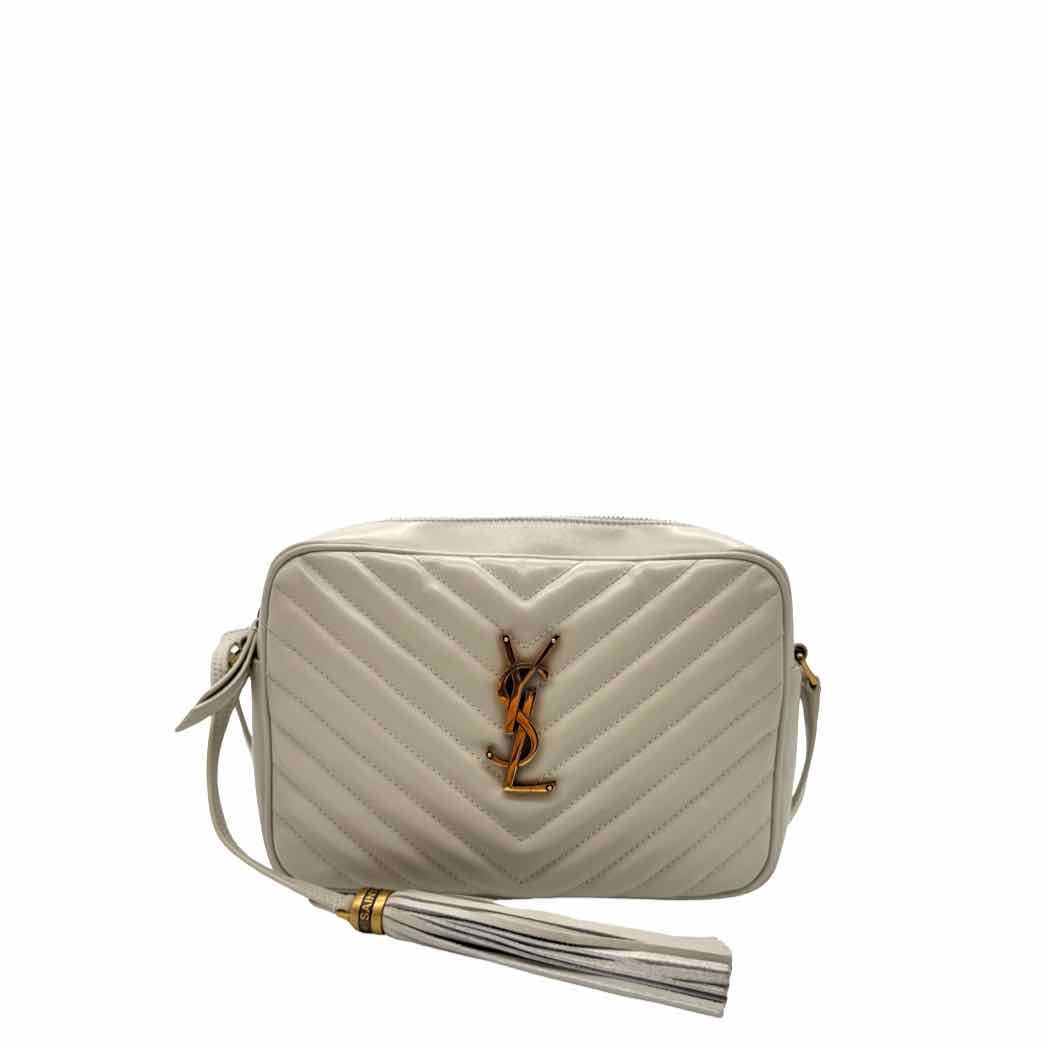 SAINT LAURENT Calfskin Quilted Medium Lou Camera Bag Beige (Pre-Owned)