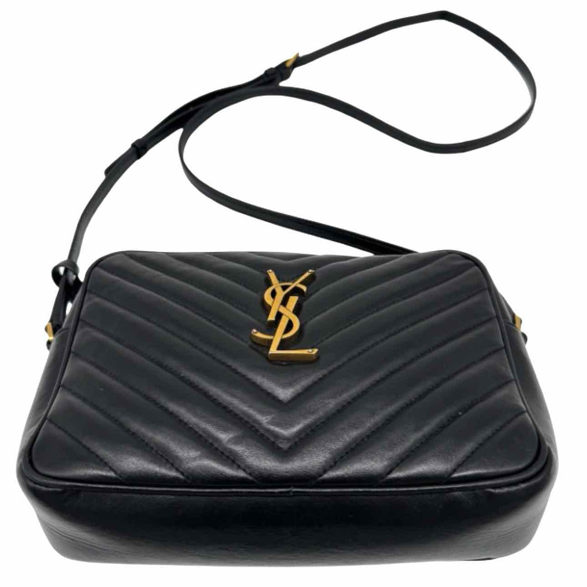 SAINT LAURENT Matelasse Chevron Medium Lou Camera Bag Black