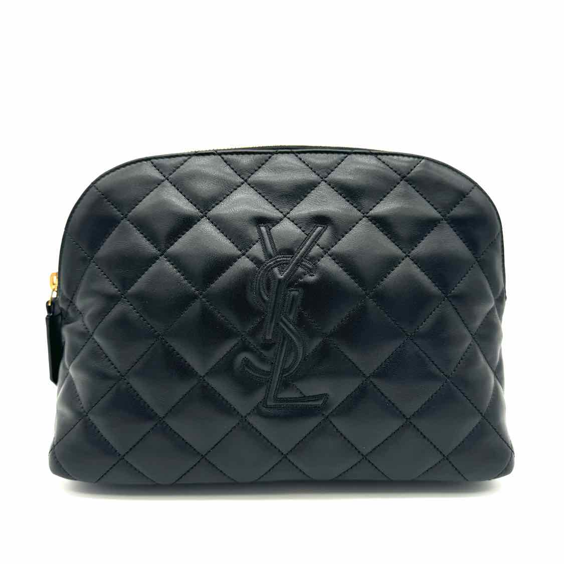 SAINT LAURENT Quilted Leather Cosmetic Pouch Black (Pre-Owned)