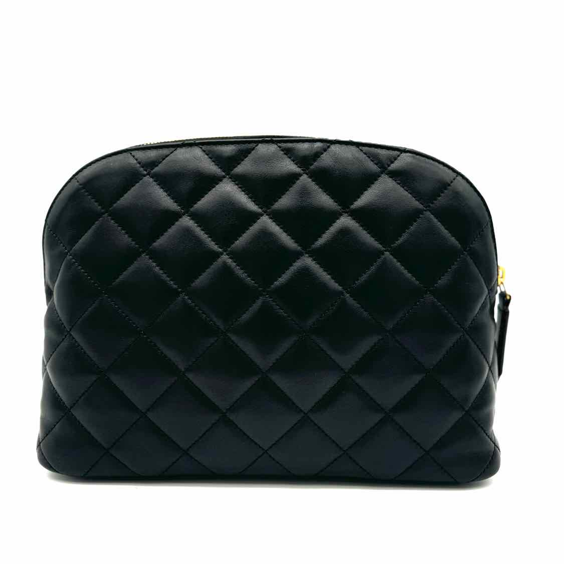 SAINT LAURENT Quilted Leather Cosmetic Pouch Black (Pre-Owned)