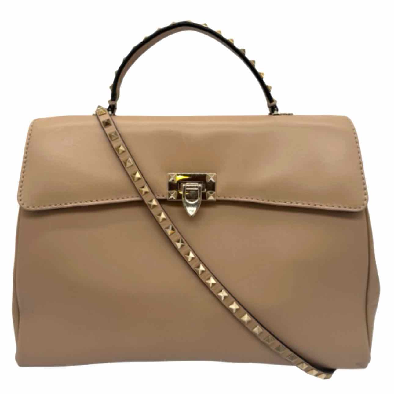 VALENTINO Garavani Rockstud Flap Satchel Beige