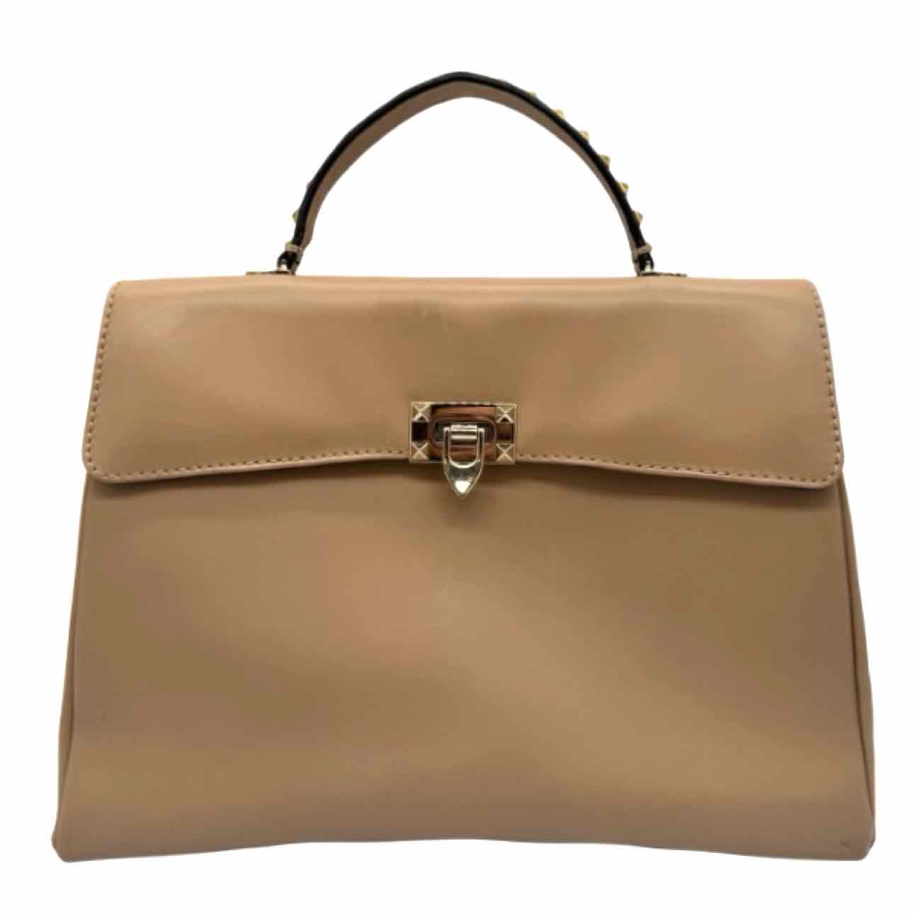 VALENTINO Garavani Rockstud Flap Satchel Beige