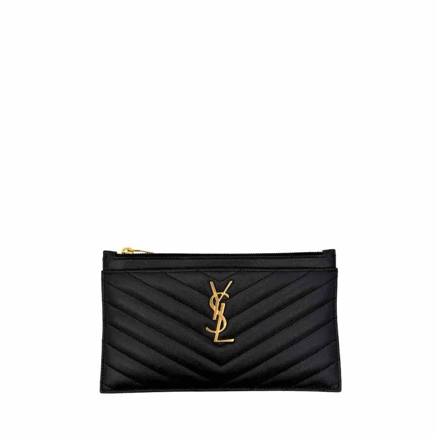 SAINT LAURENT Grain De Poudre Chevron Bill Pouch Black (Pre-Owned)