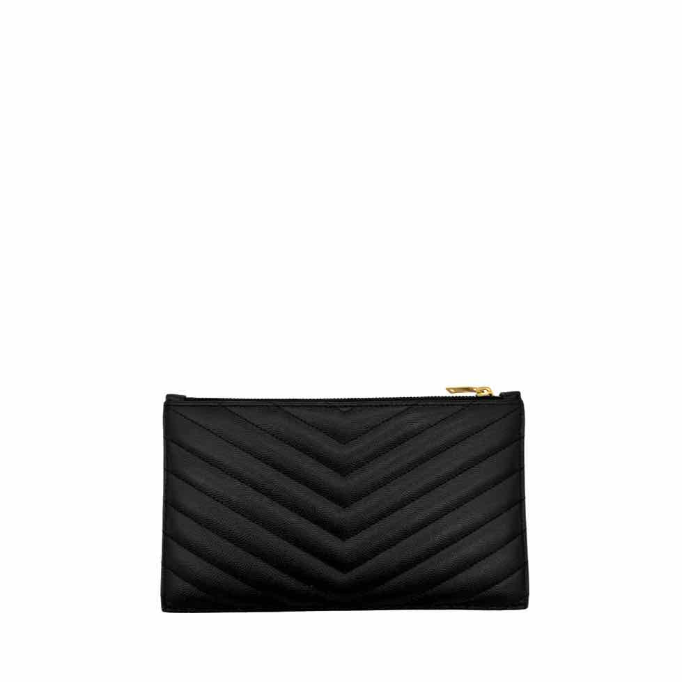 SAINT LAURENT Grain De Poudre Chevron Bill Pouch Black (Pre-Owned)