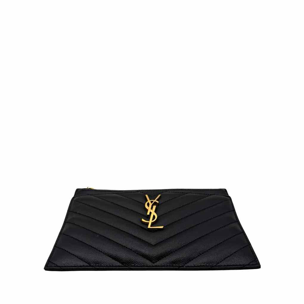 SAINT LAURENT Grain De Poudre Chevron Bill Pouch Black (Pre-Owned)