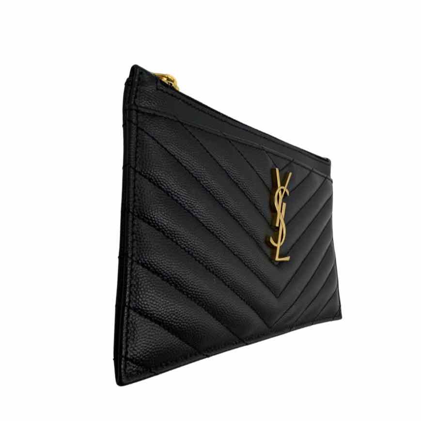 SAINT LAURENT Grain De Poudre Chevron Bill Pouch Black (Pre-Owned)