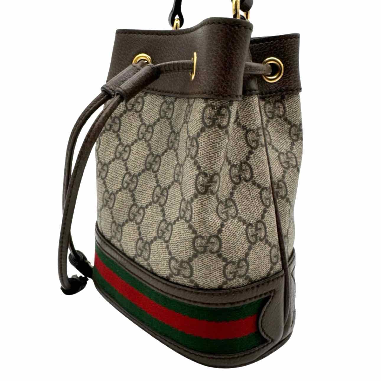 GUCCI Canvas GG  Supreme Monogram Ophidia Mini  Bucket Bag Brown