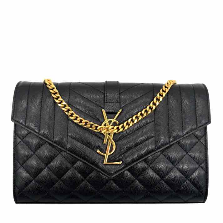 YVES SAINT LAURENT Grained Leather Envelope Triquilt Wallet On Chain (Pre-Owned)