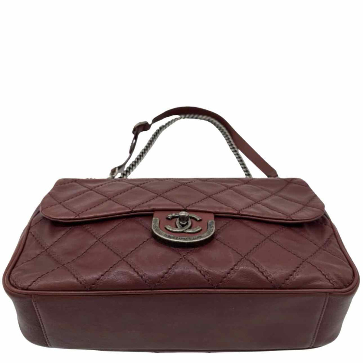 CHANEL Diamond Quilted Calfskin Paris Edinburgh Coco Flap Bag Burgundy