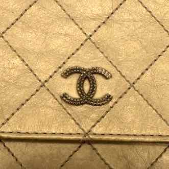 CHANEL Metallic Aged Ramskin Wallet On Chain Gold (Pre-Owned)