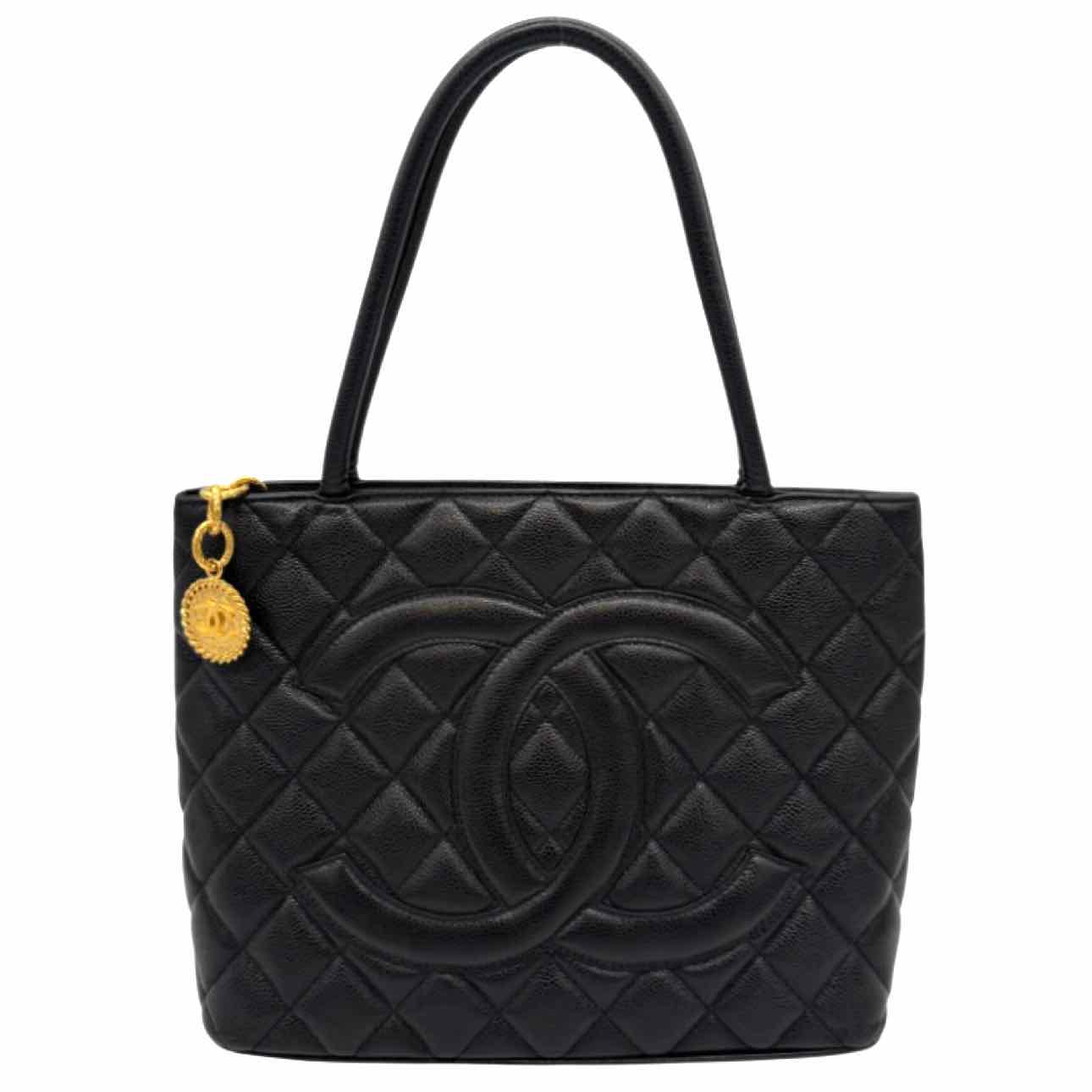 CHANEL Quilted Caviar Medallion Tote Bag Black