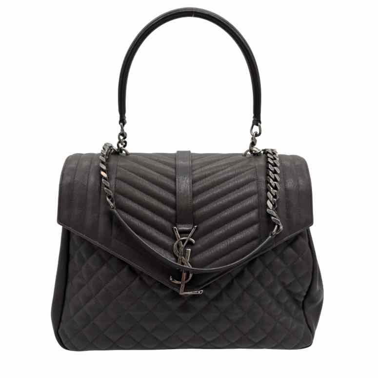 SAINT LAURENT Sheepskin Tri-Quilt Large College Bag Asphalt (Pre-Owned)