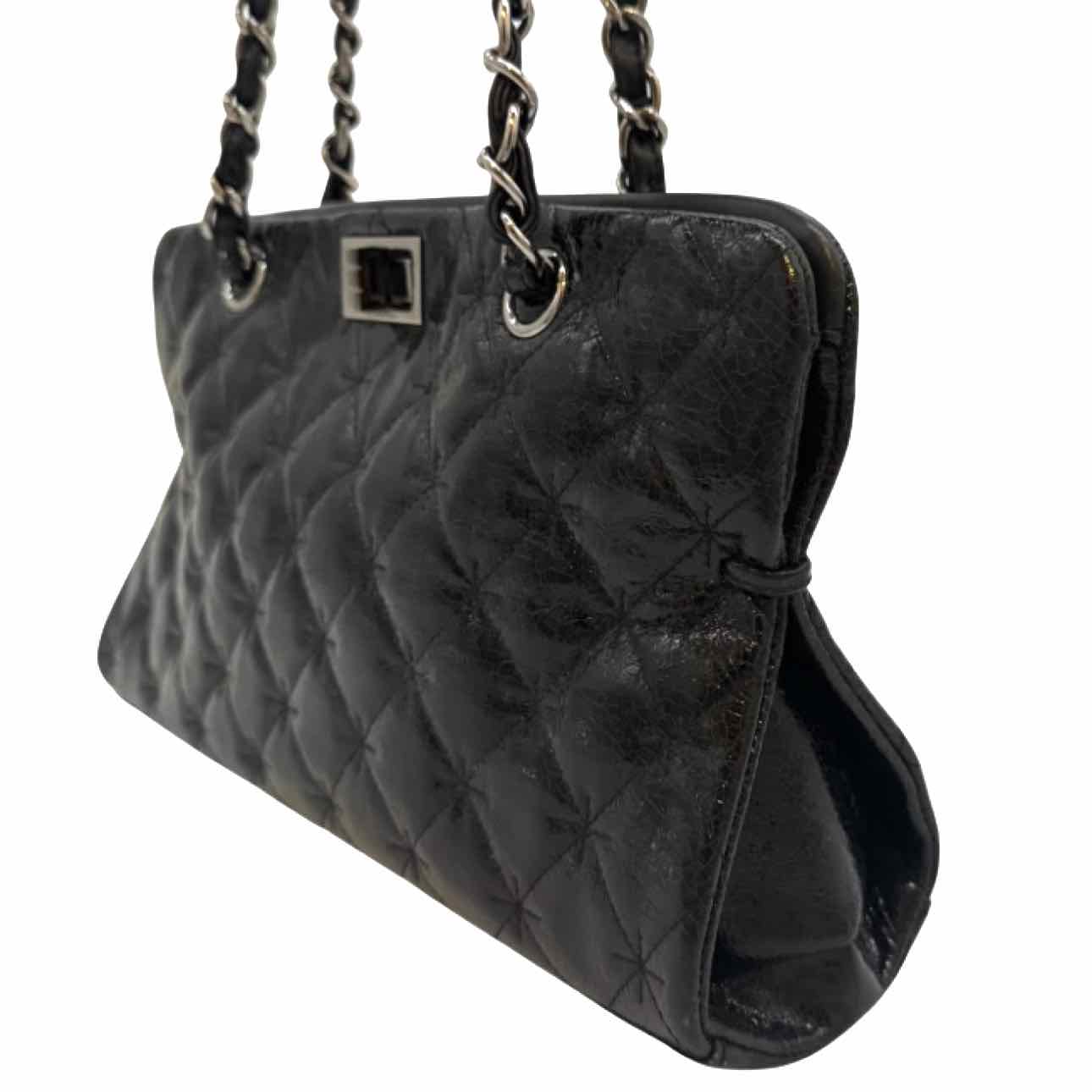CHANEL Patent Leather Diamond Shine 2.55 Reissue Shopping Tote Black