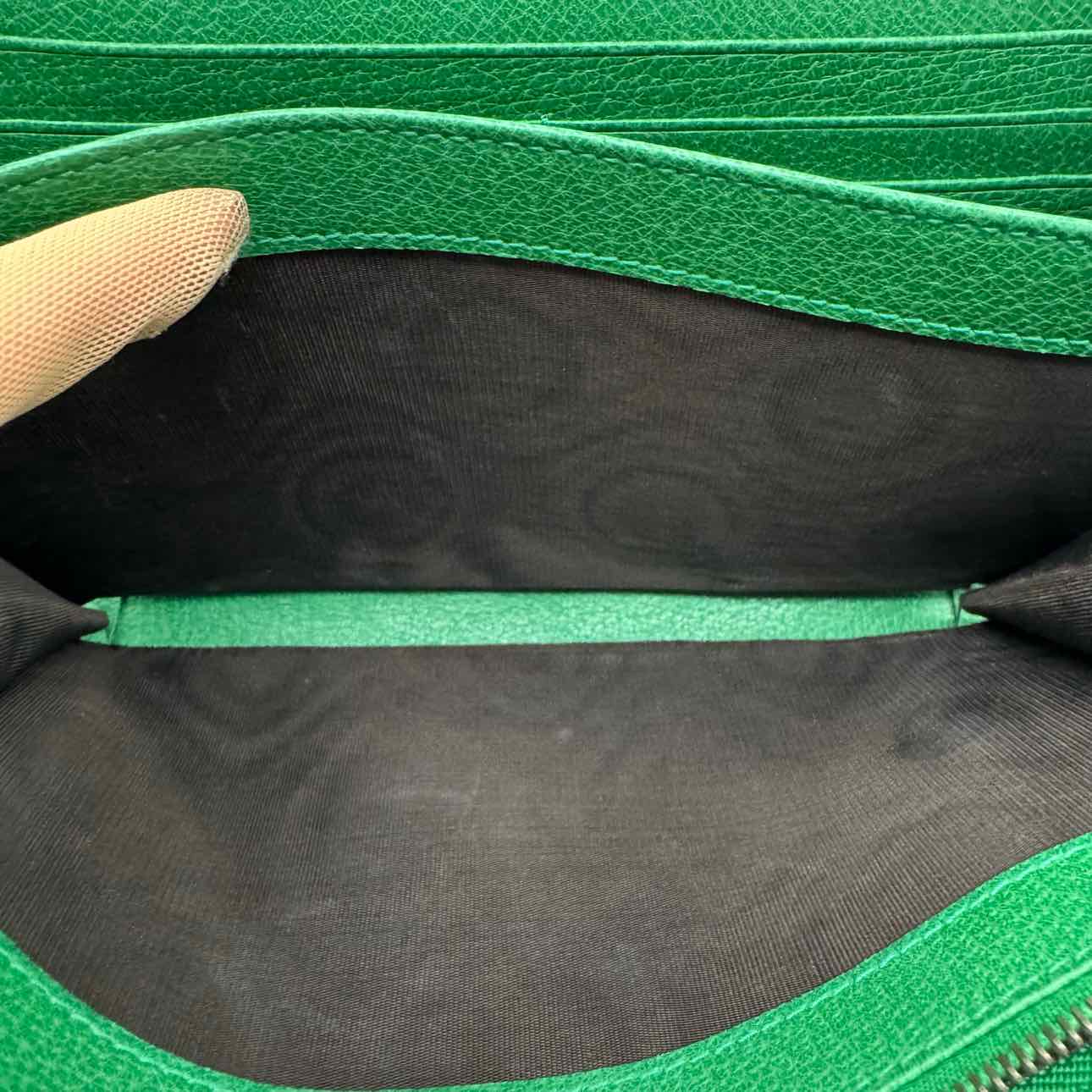 GUCCI Leather Linea Ricami Floral Embroidered Chain Bag Green