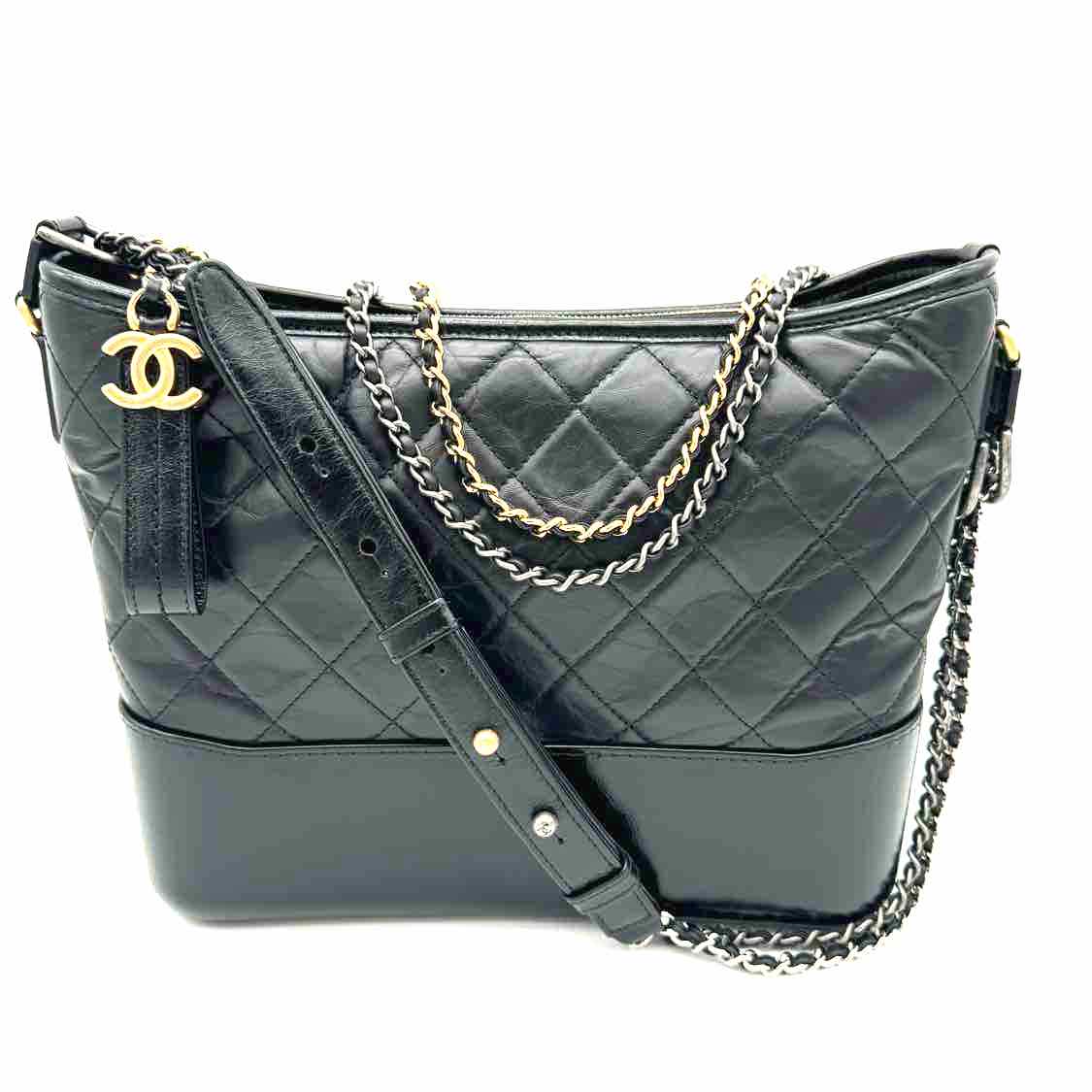 CHANEL Calfskin Quilted Medium Gabrielle Hobo Bag Black (Pre-Owned)