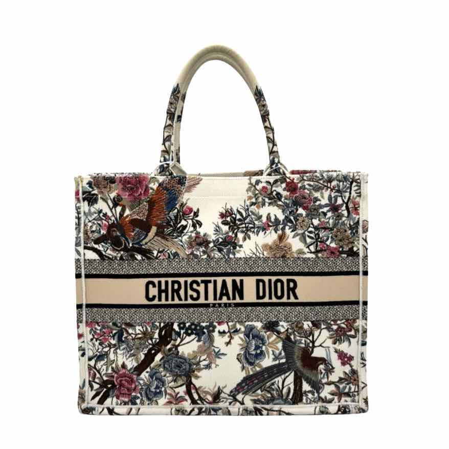 DIOR Canvas Embroided Jardin D'Hiver Book Tote Large (Pre-Owned)