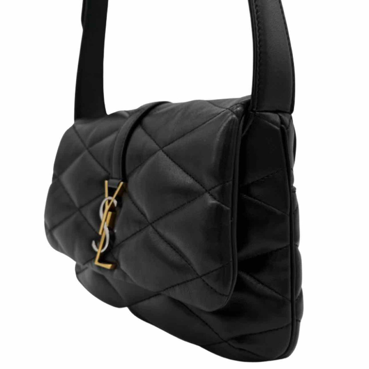 SAINT LAURENT Quilted Lambskin Diamond Sac Le 5 À 7 Sac Shoulder Bag Black