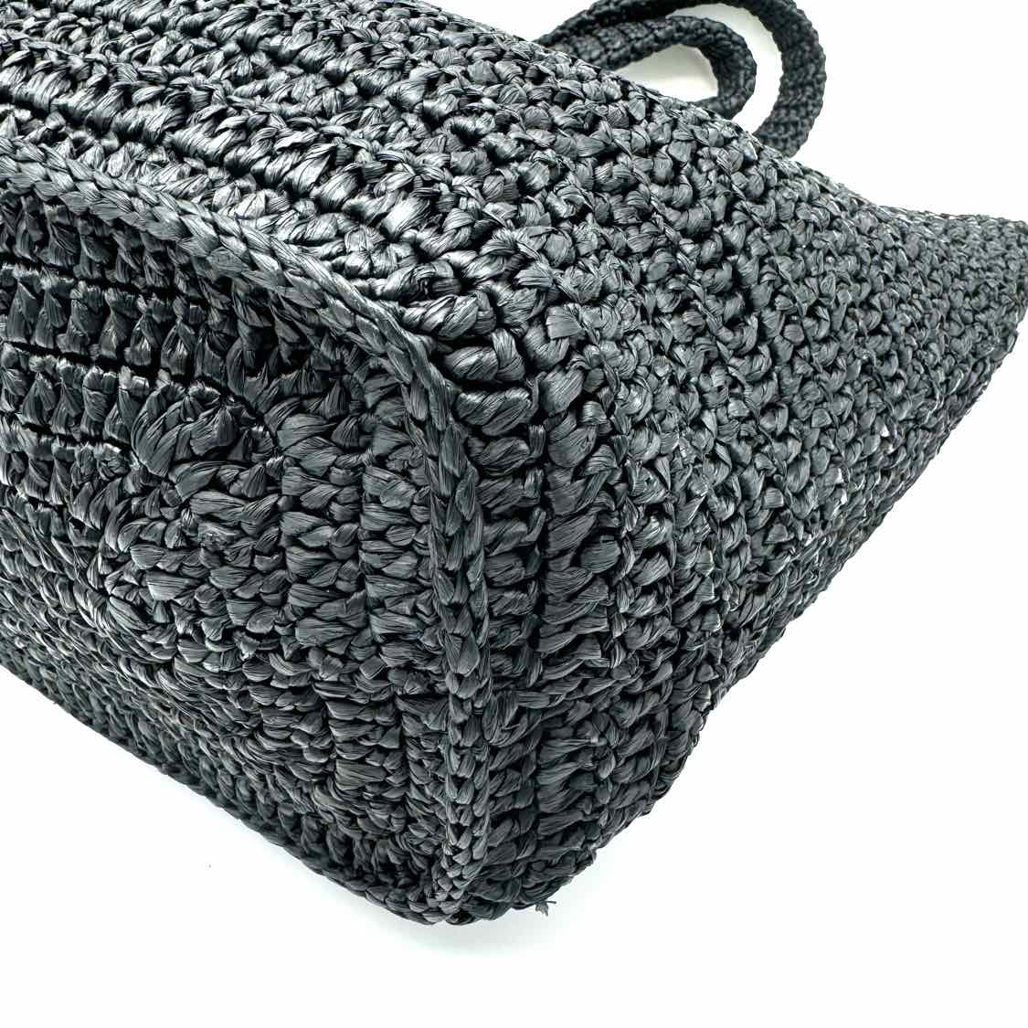 SAINT LAURENT Rive Gauche Raffia Tote Bag Black (Pre-Owned)