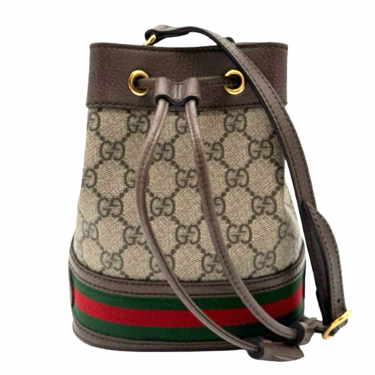 GUCCI Canvas GG  Supreme Monogram Ophidia Mini  Bucket Bag Brown