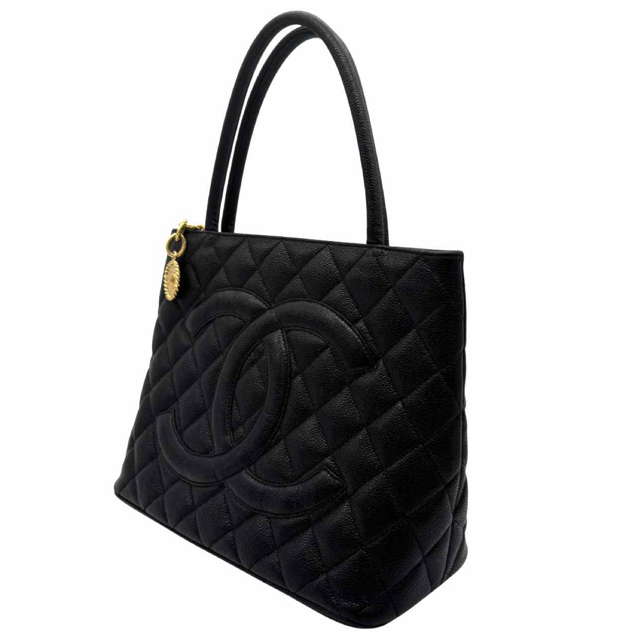 CHANEL Quilted Caviar Medallion Tote Black