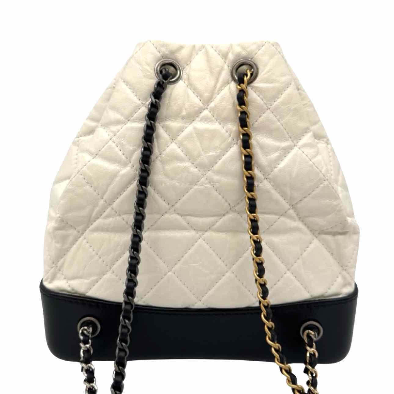CHANEL Aged Calfskin Small Gabrielle Backpack White/Black