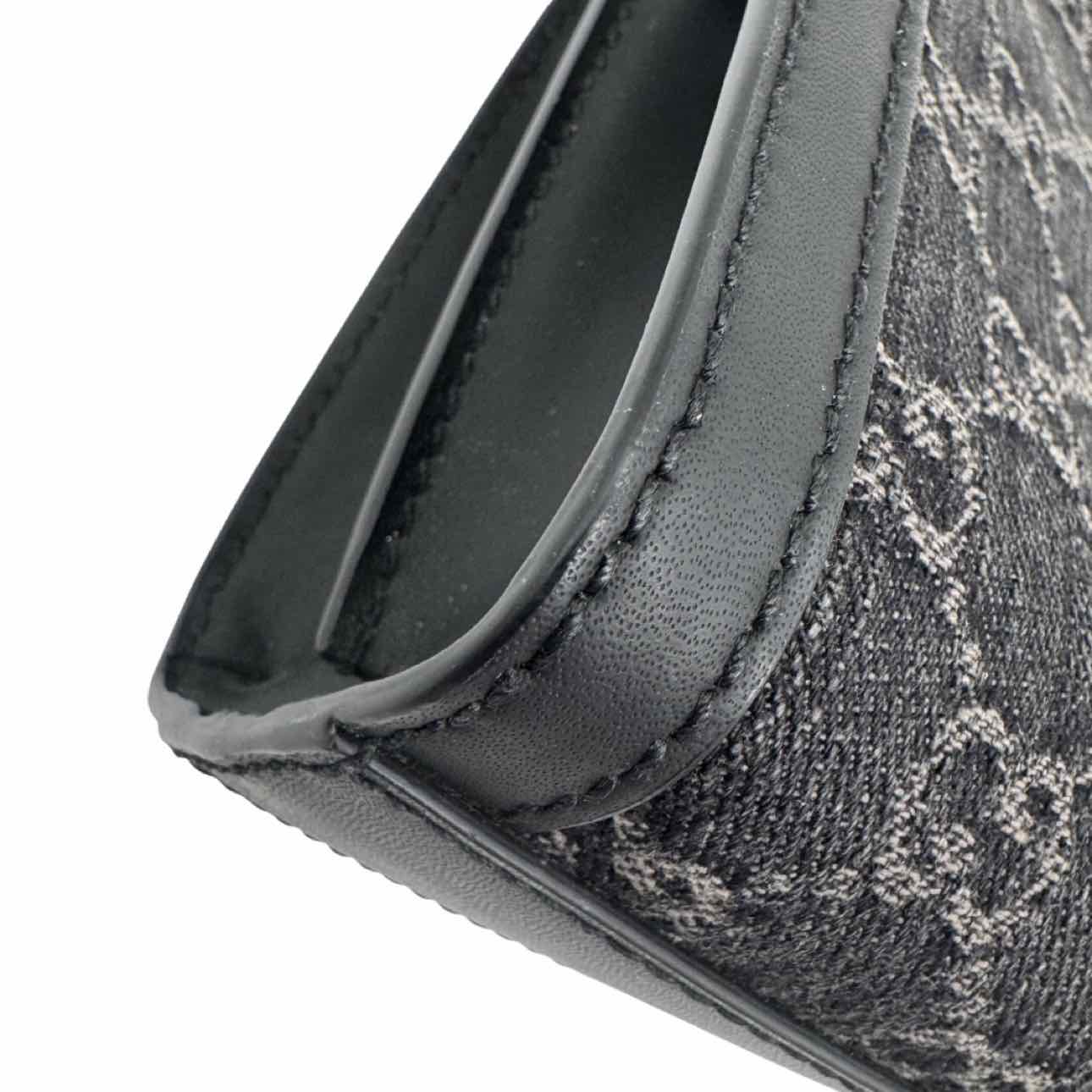 GUCCI Monogram Jacquard Denim Chain Shoulder Bag Black