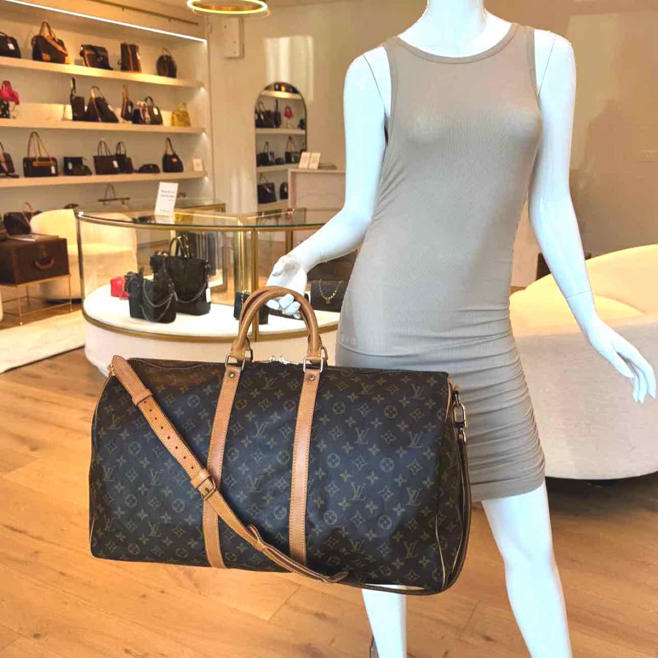 LOUIS VUITTON Monogram Canvas Keepall Bandouliere 55 Brown