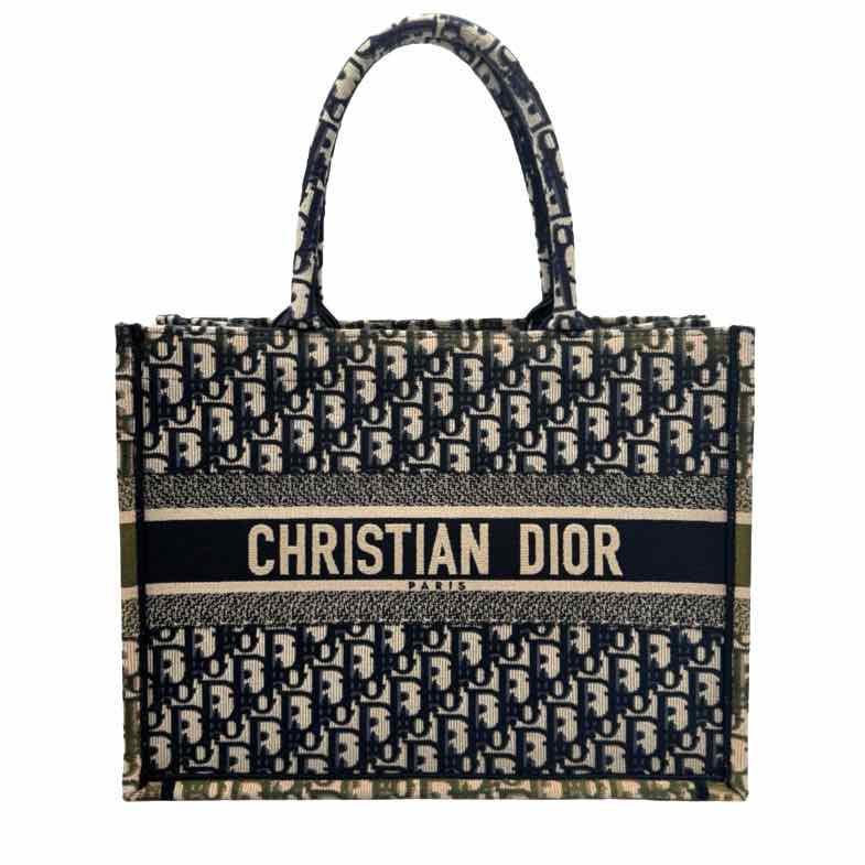 DIOR Canvas Oblique Medium Book Blue Tote Bag (Pre-Owned)